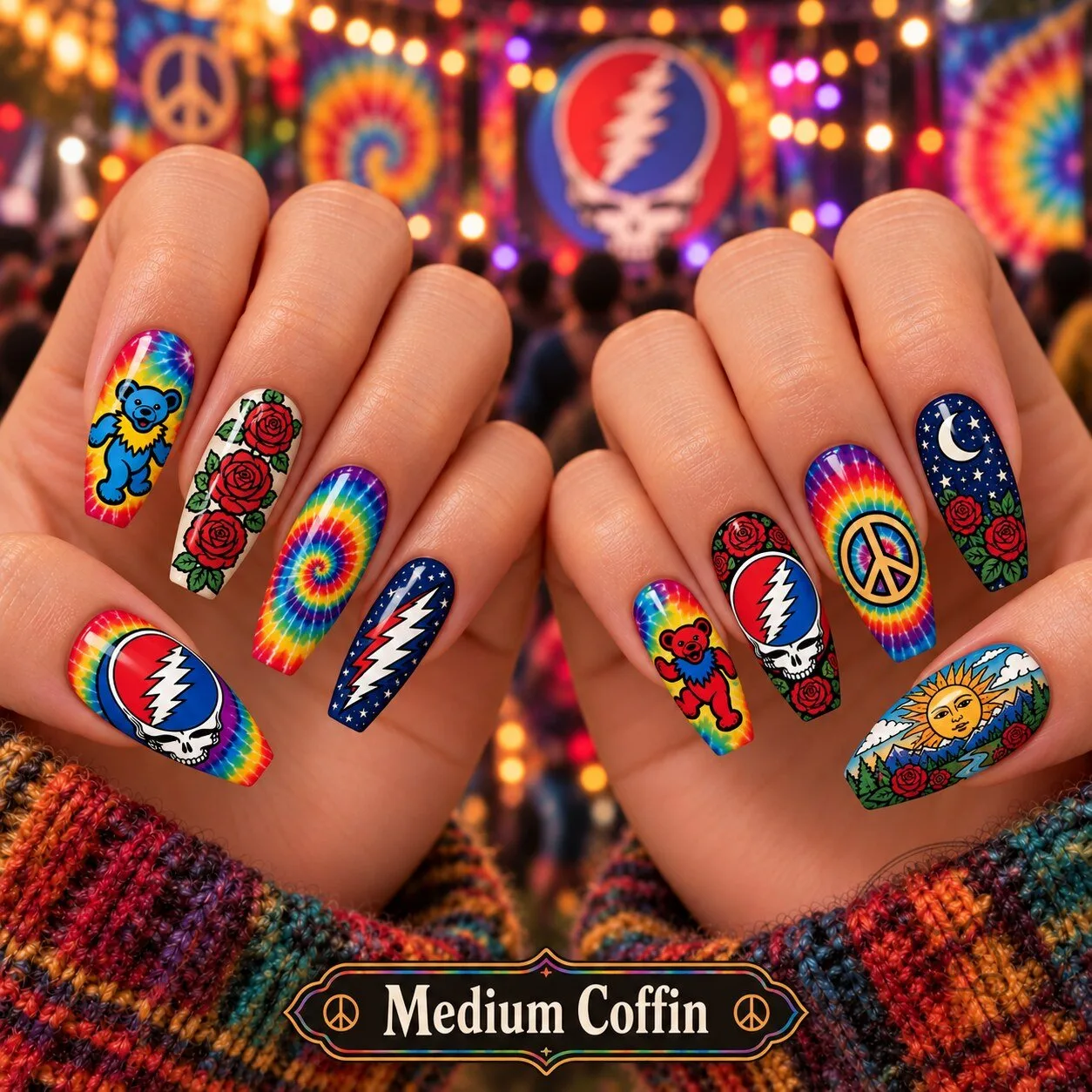 Grateful Dead Psychedelic Tie Dye Press-On Nails Set 2 Grateful Dead Psychedelic Tie Dye Press-On Nails Set