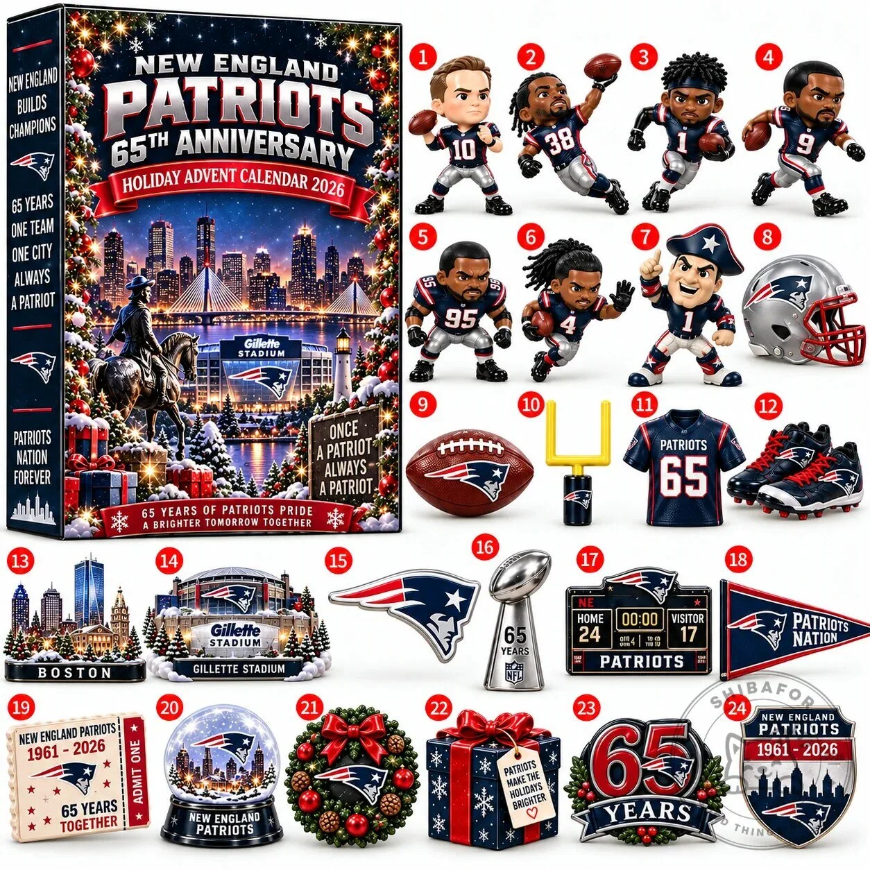 New England Patriots 65th Anniversary Holiday Advent Calendar 2026