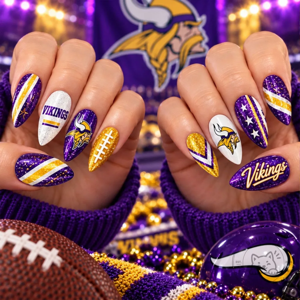 Minnesota Vikings NFL Sparkle Football Game Day Press-On Nails Set Minnesota Vikings NFL Sparkle Football Game Day Press-On Nails Set
