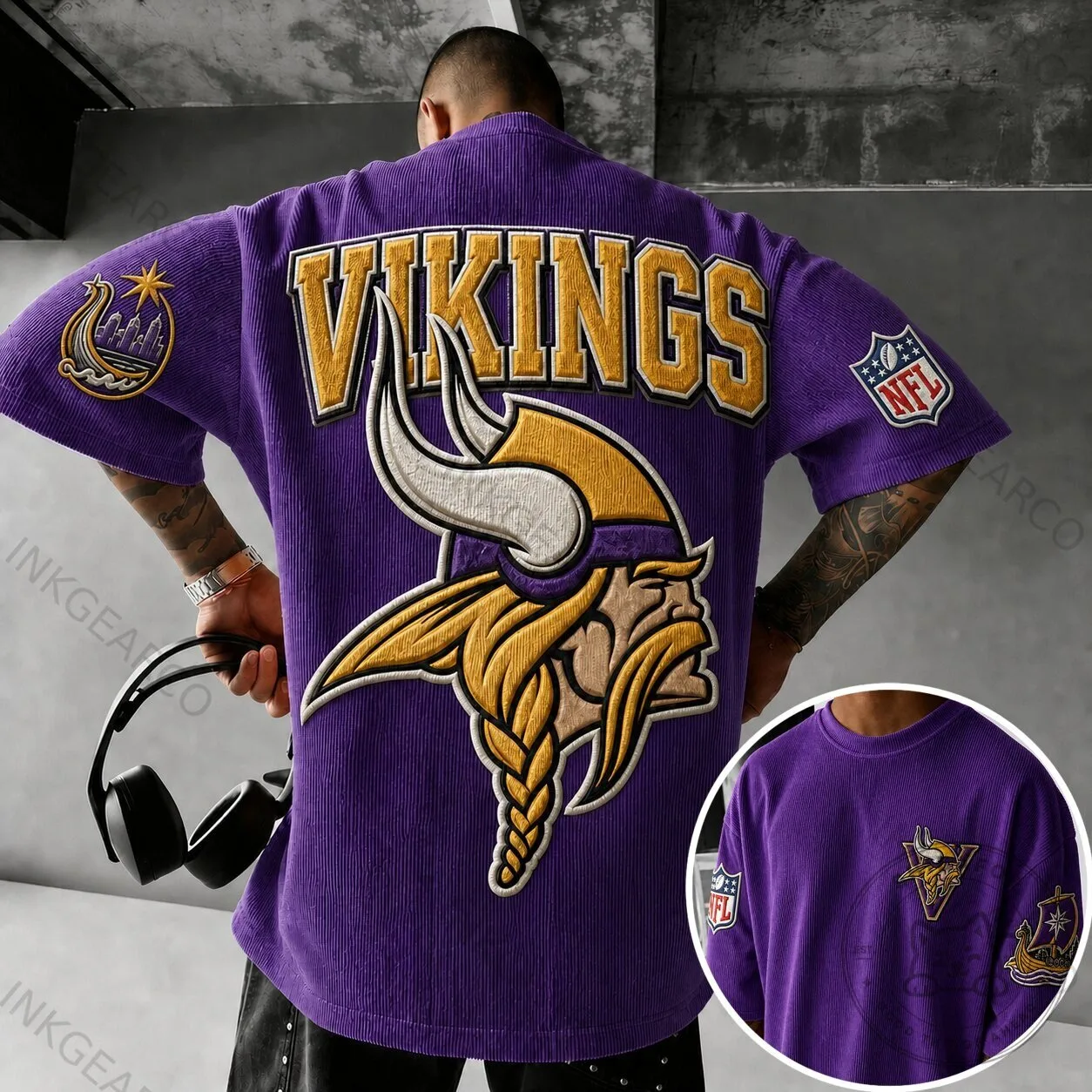 Purple Corduroy Short Sleeve T-Shirt for Minnesota Vikings NFL Football Team