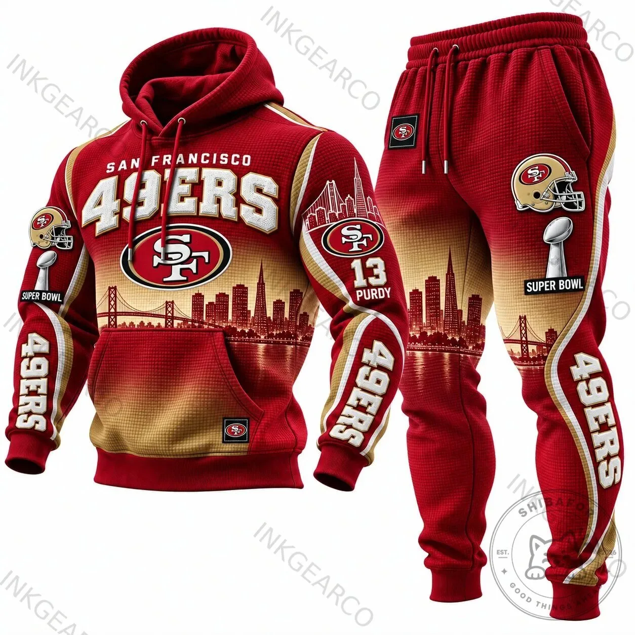 San Francisco 49ers Super Bowl Cityscape Red Gold Football Hoodie