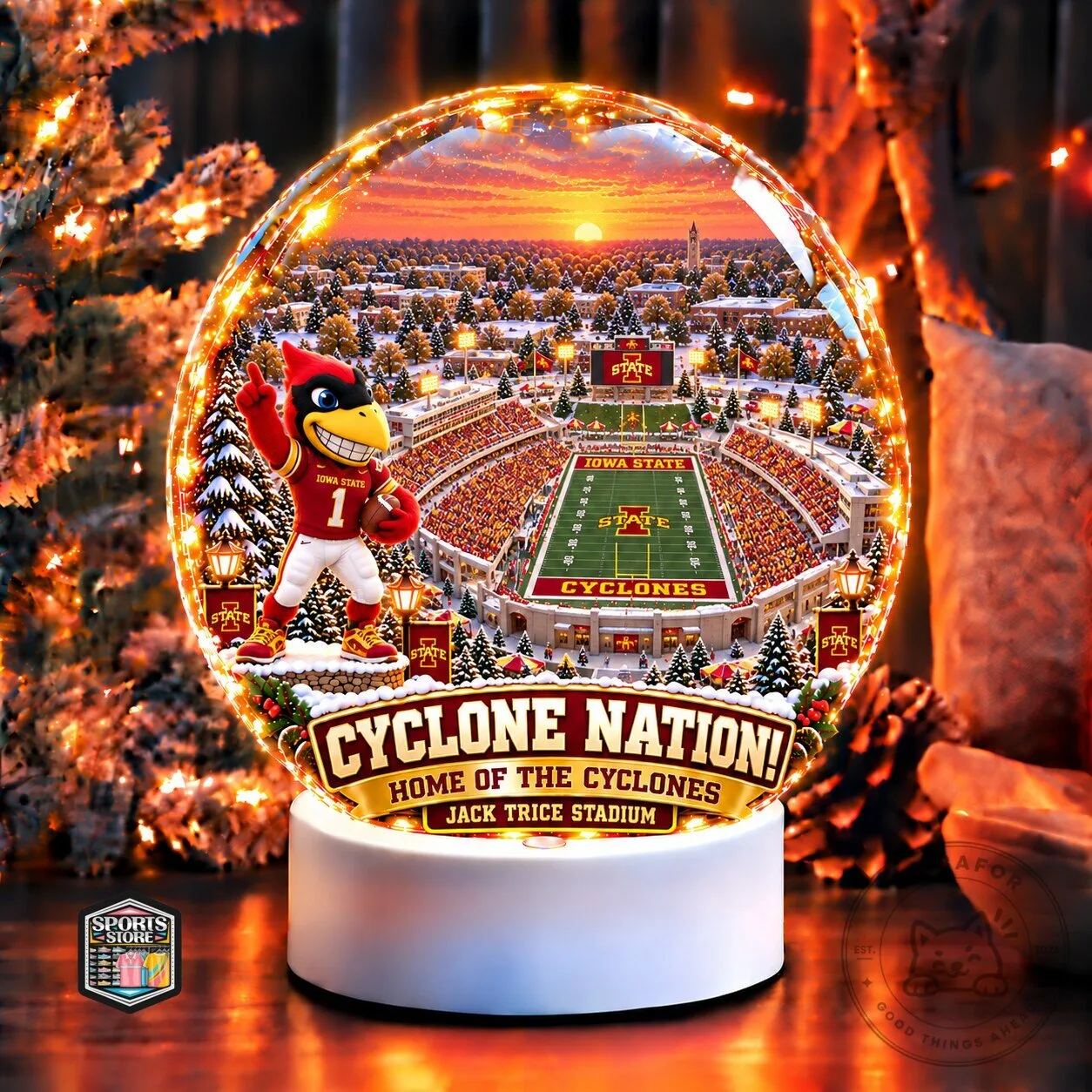 Iowa State Cyclones Jack Trice Stadium Cyclone Nation Snow Globe Christmas Ornament