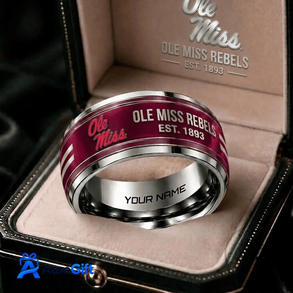 Ole Miss Rebels Personalized Stainless Steel Ring with Custom Engraving