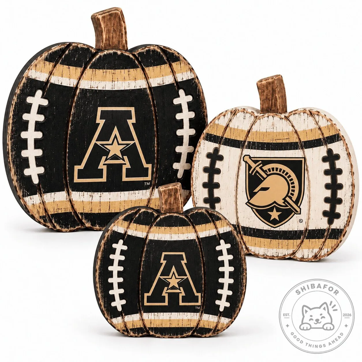 Army Black Knights Football Pumpkin Tiered Tray Wood Decor Set