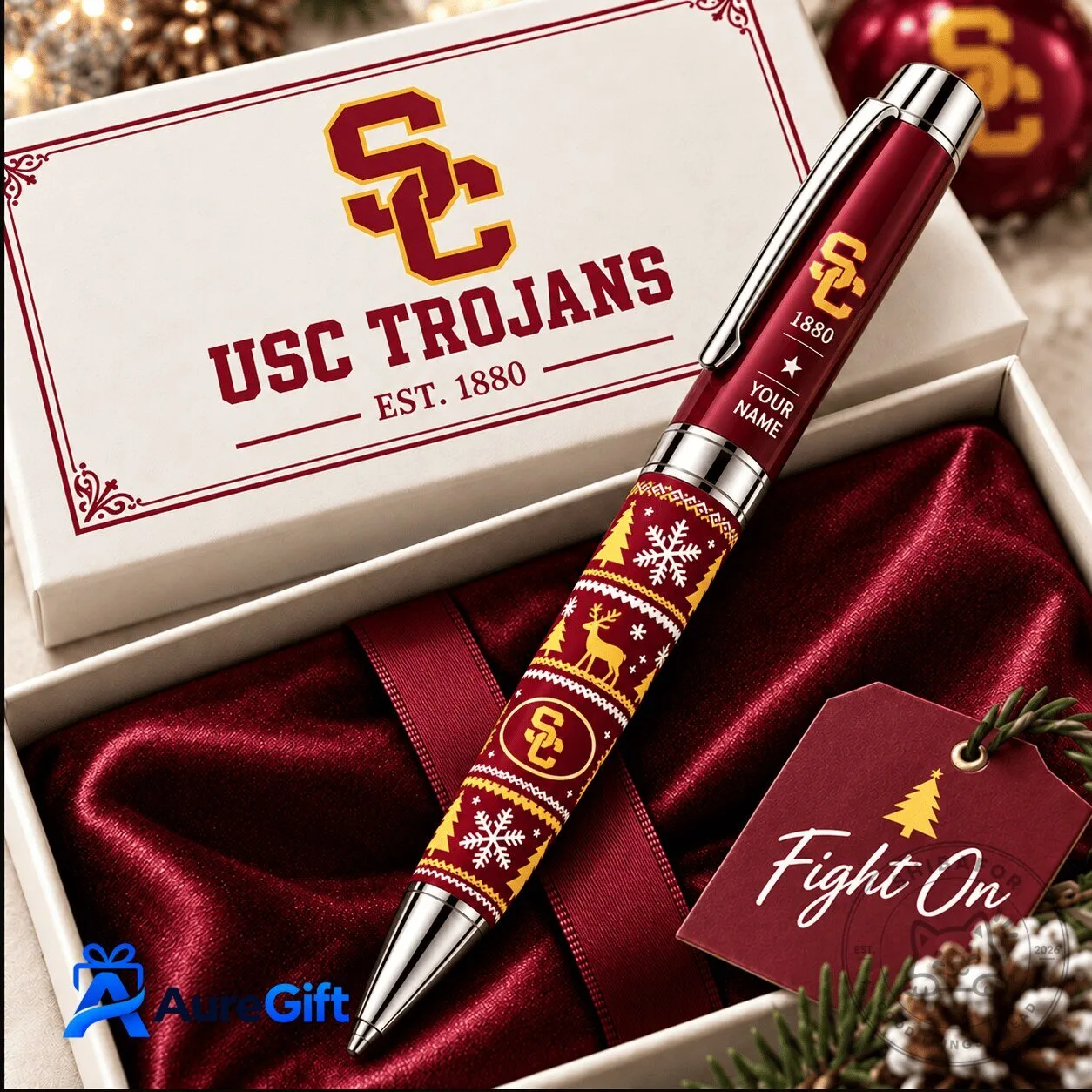 USC Trojans Christmas Ugly Sweater Pattern Personalized Ballpoint Pen