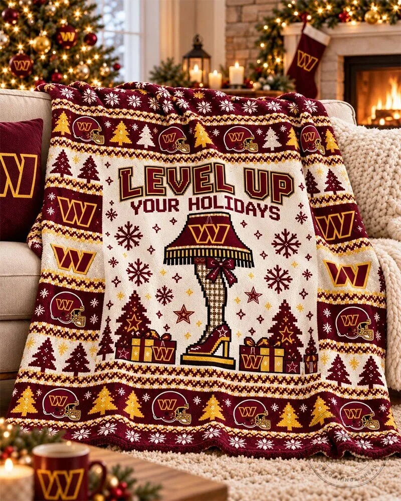 Washington Commanders Christmas Level Up Your Holidays Flannel Blanket