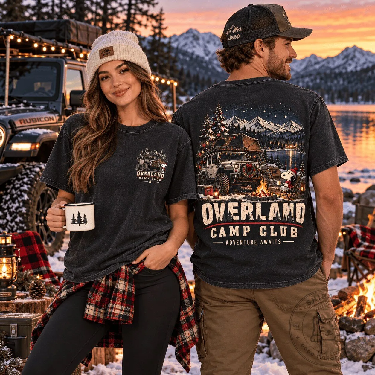 Snoopy Jeep Winter Overland Camp Club Adventure Awaits Graphic T-Shirt