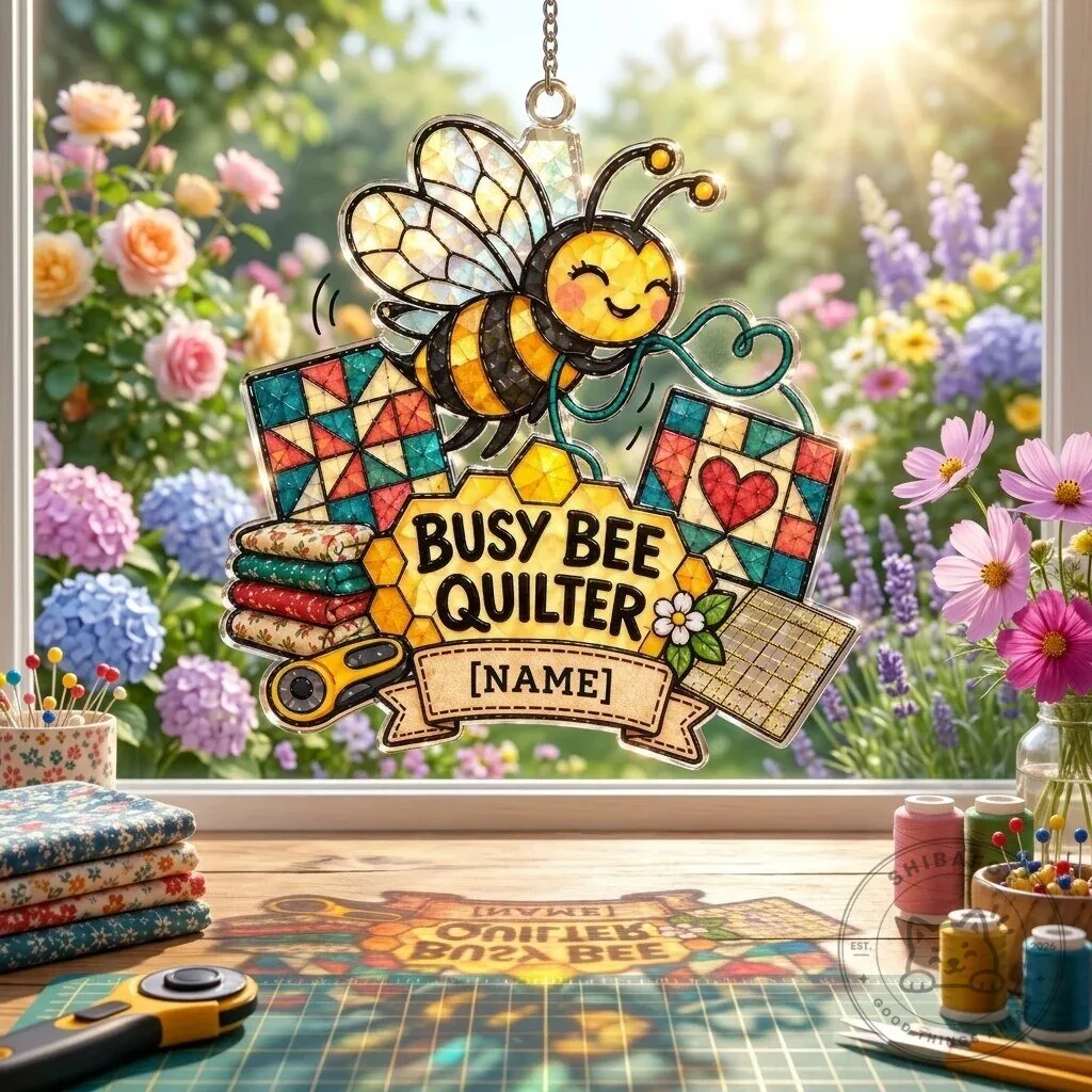 Personalized Busy Bee Quilter Custom Suncatcher