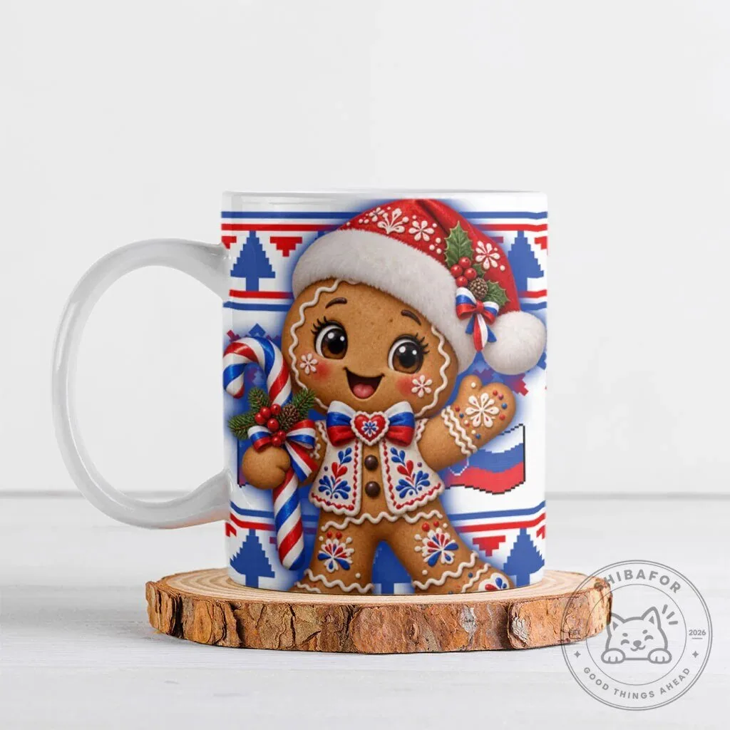 Slovakia Christmas Gingerbread Man Candy Cane Fair Isle Pattern Coffee Mug
