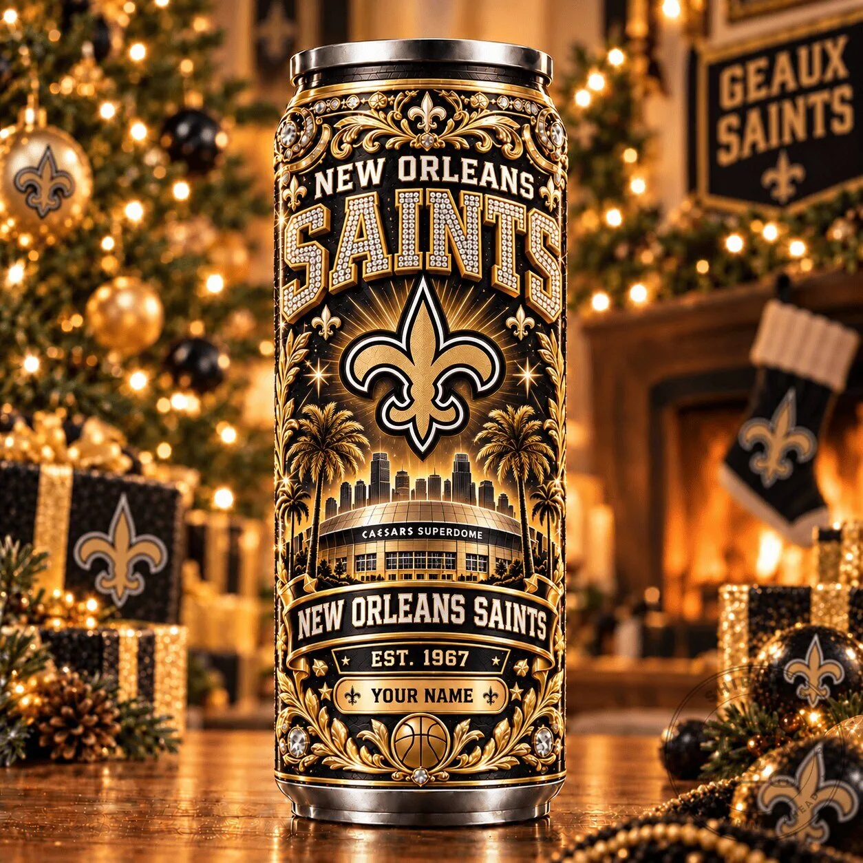 Personalized Stainless Steel Tumbler for New Orleans Saints Fans 1 Personalized Stainless Steel Tumbler for New Orleans Saints Fans