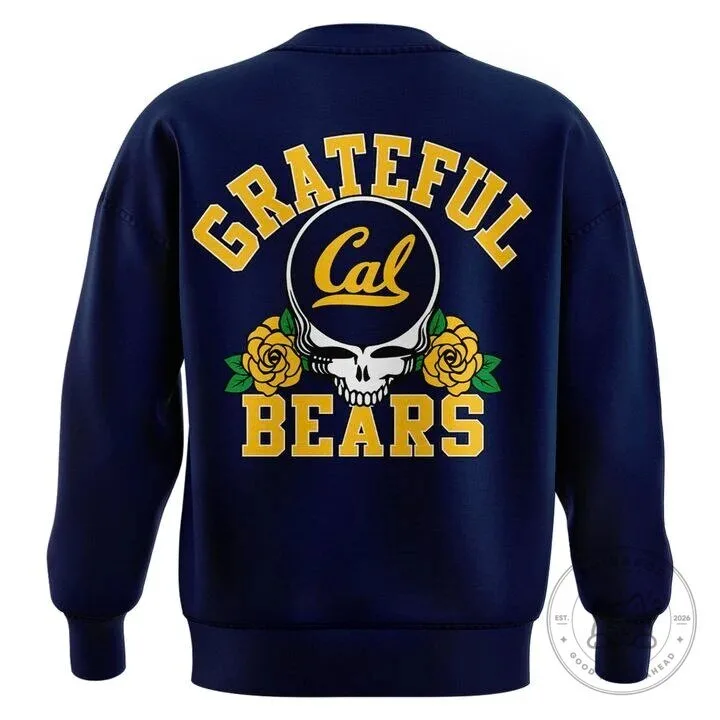 California Golden Bears Football Grateful Dead Skull and Roses Navy Sweatshirt 9 California Golden Bears Football Grateful Dead Skull and Roses Navy Sweatshirt