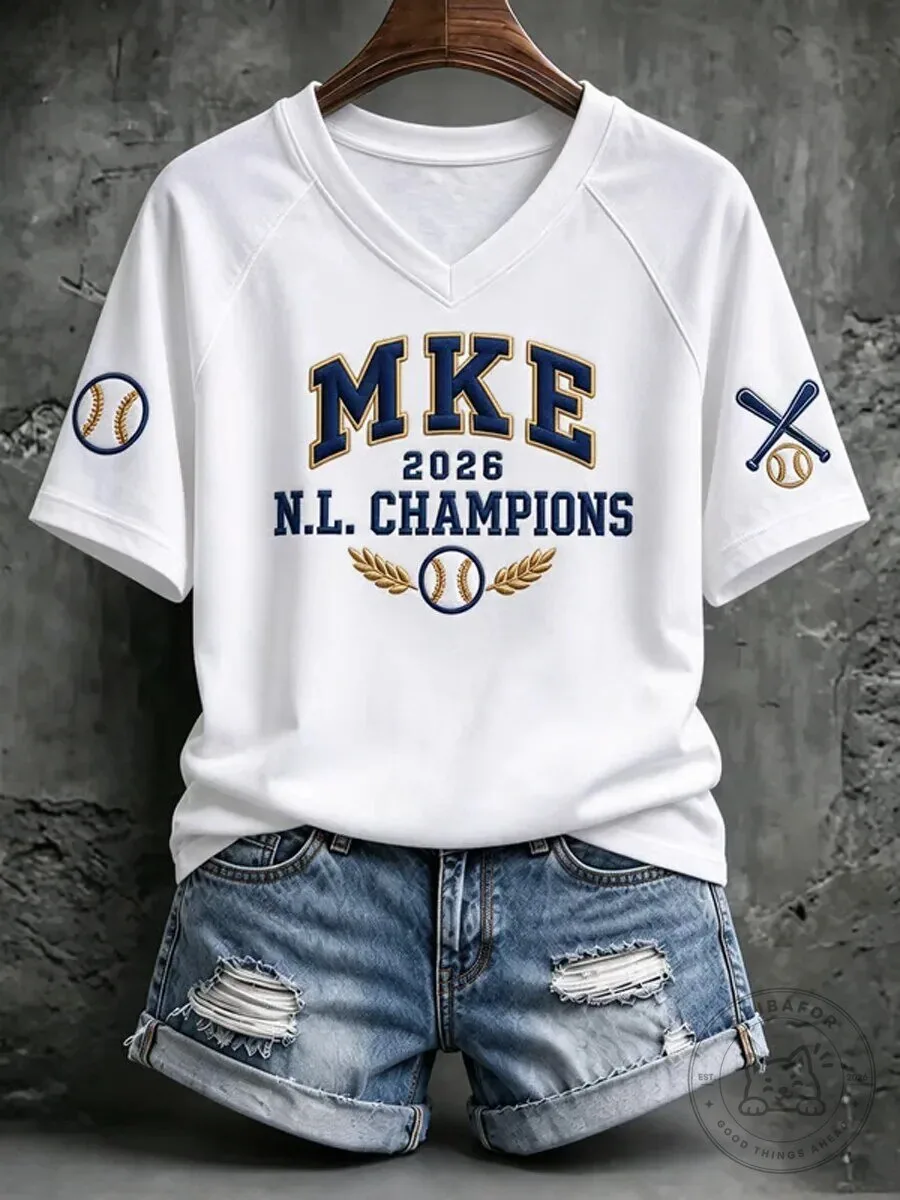 Milwaukee National League Champions Baseball White T-Shirt