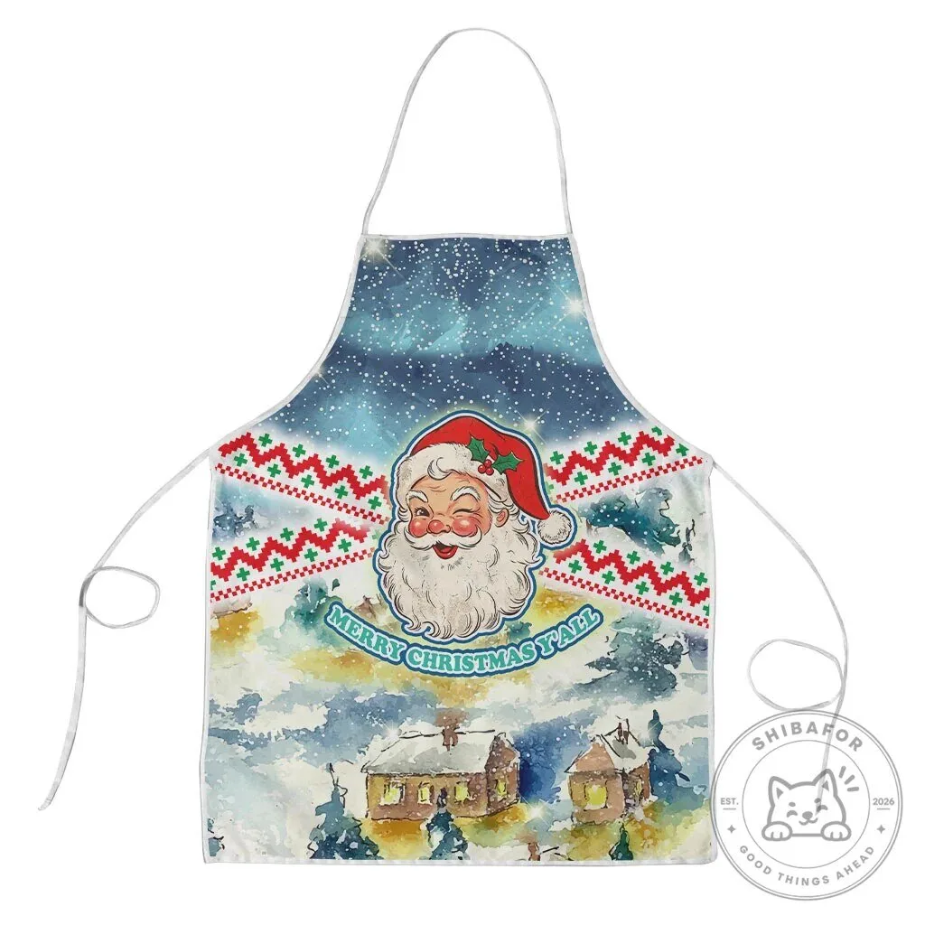 Merry Christmas Y'all Vintage Santa Claus Winter Wonderland Apron