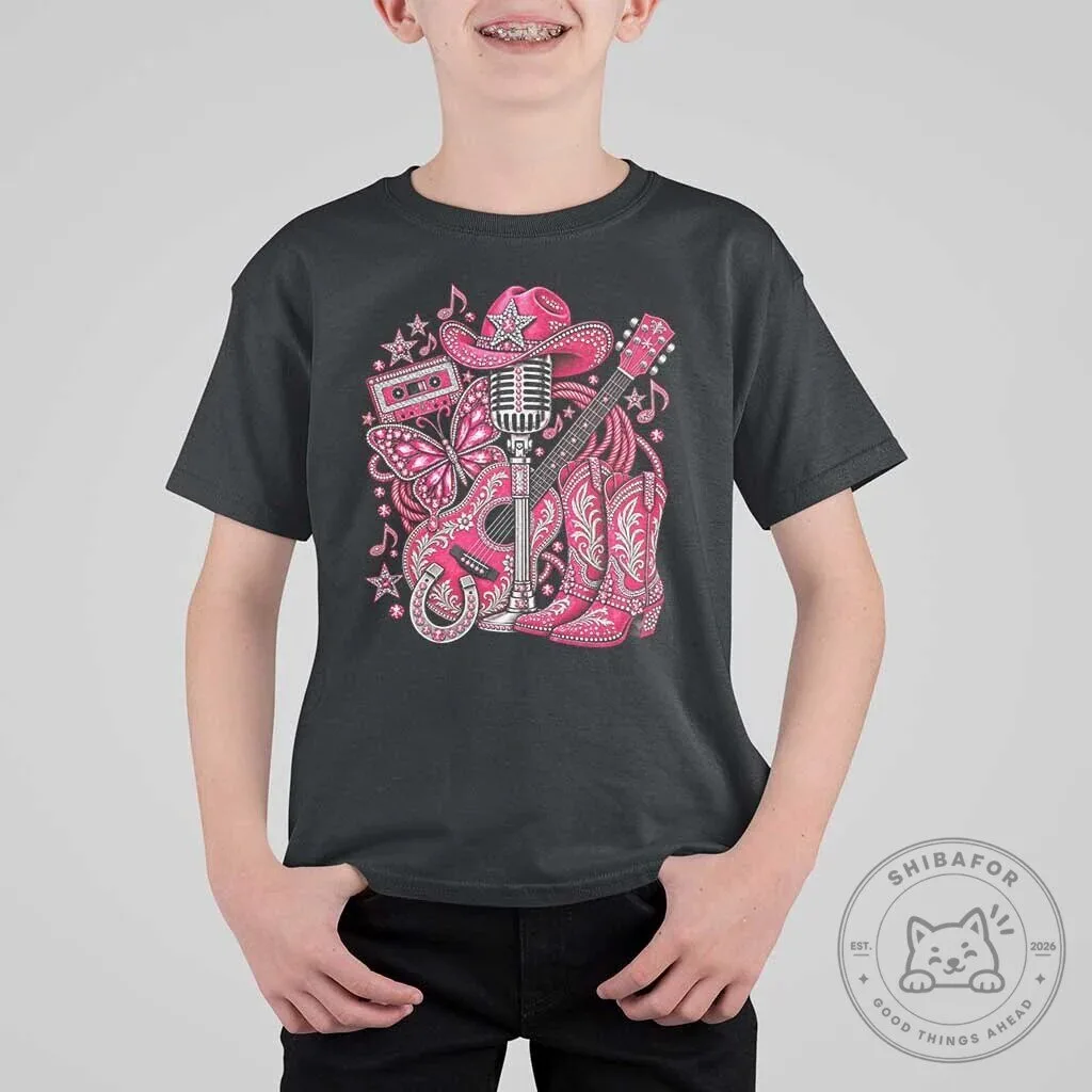 Pink Glam Cowgirl Shirt for Girls, Country Music Western Style T-Shirt