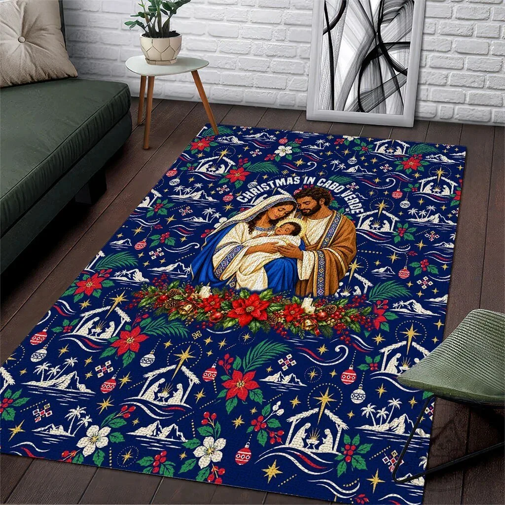 Cape Verde Christmas Nativity Scene Area Rug - Cabo Verde Island Holiday Decor