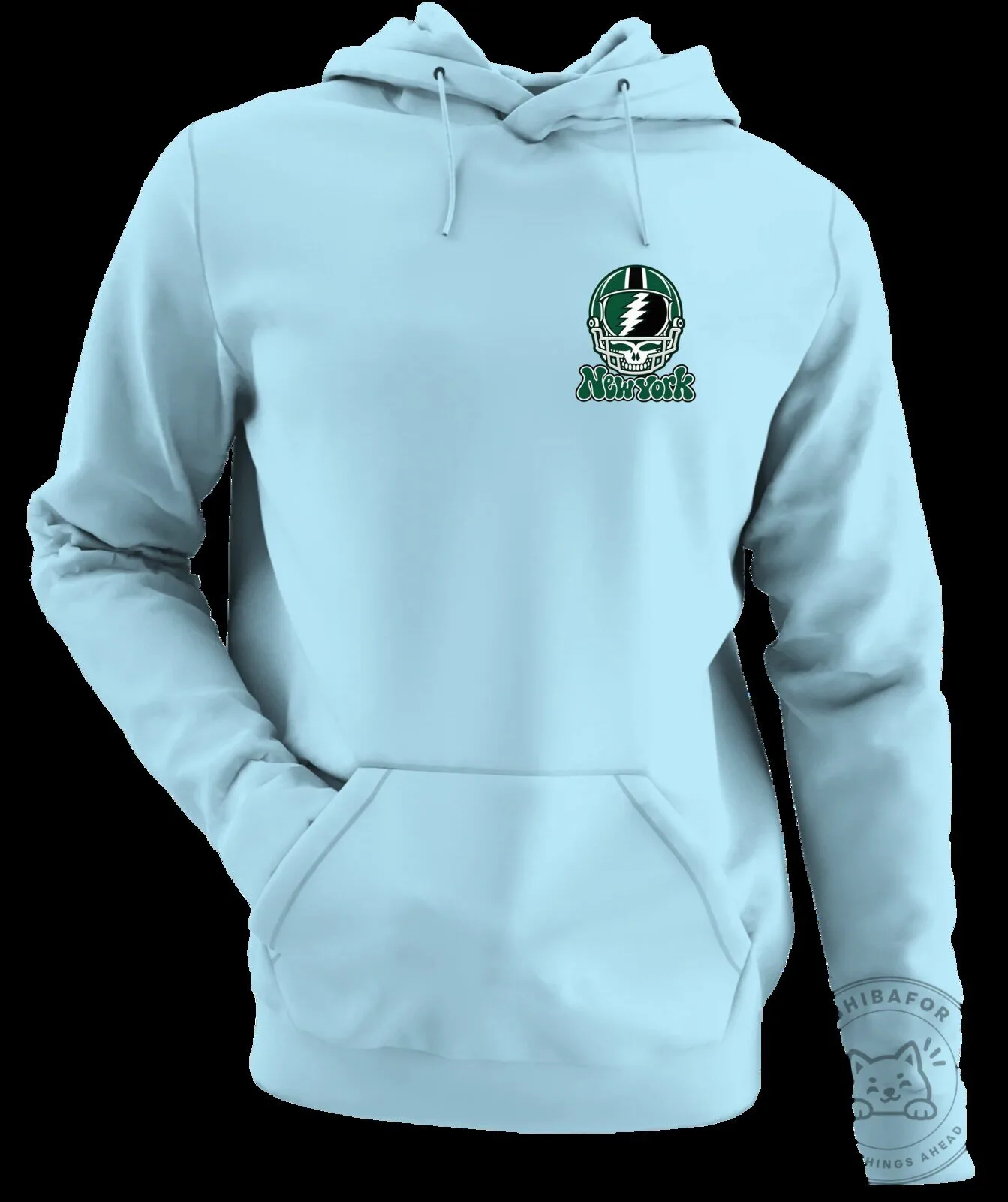 New York Football Helmet Stealie Grateful Dead Inspired Light Blue Hoodie