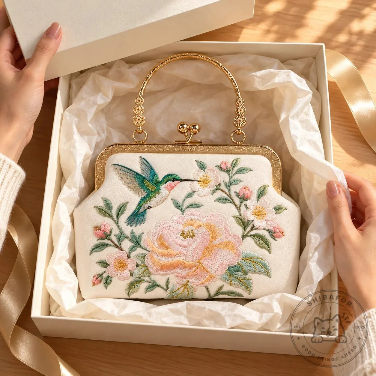 Embroidered Hummingbird Floral Handbag, Vintage Style Clutch Purse for Women