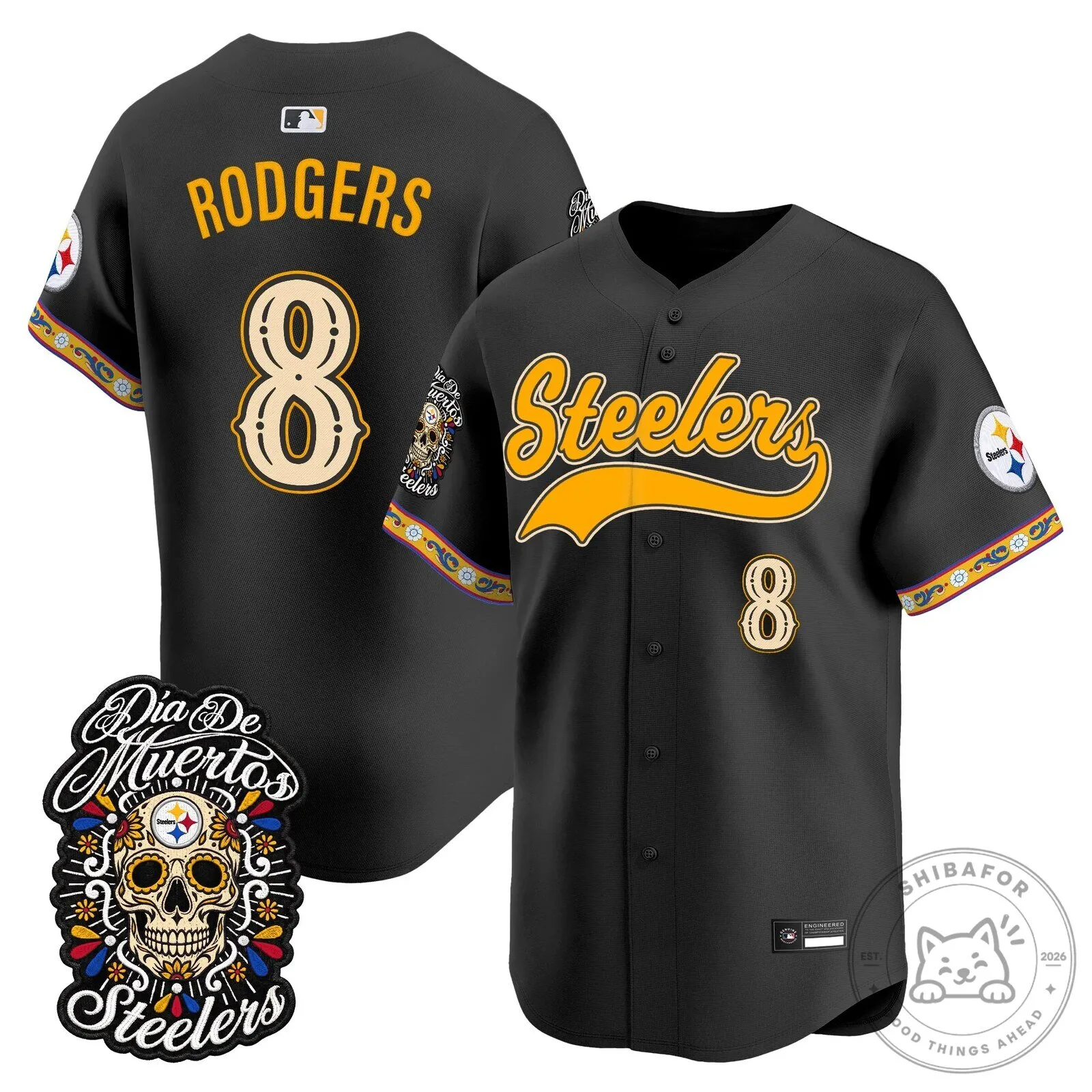 Dia de los Muertos Baseball Jersey for Pittsburgh Steelers Fans