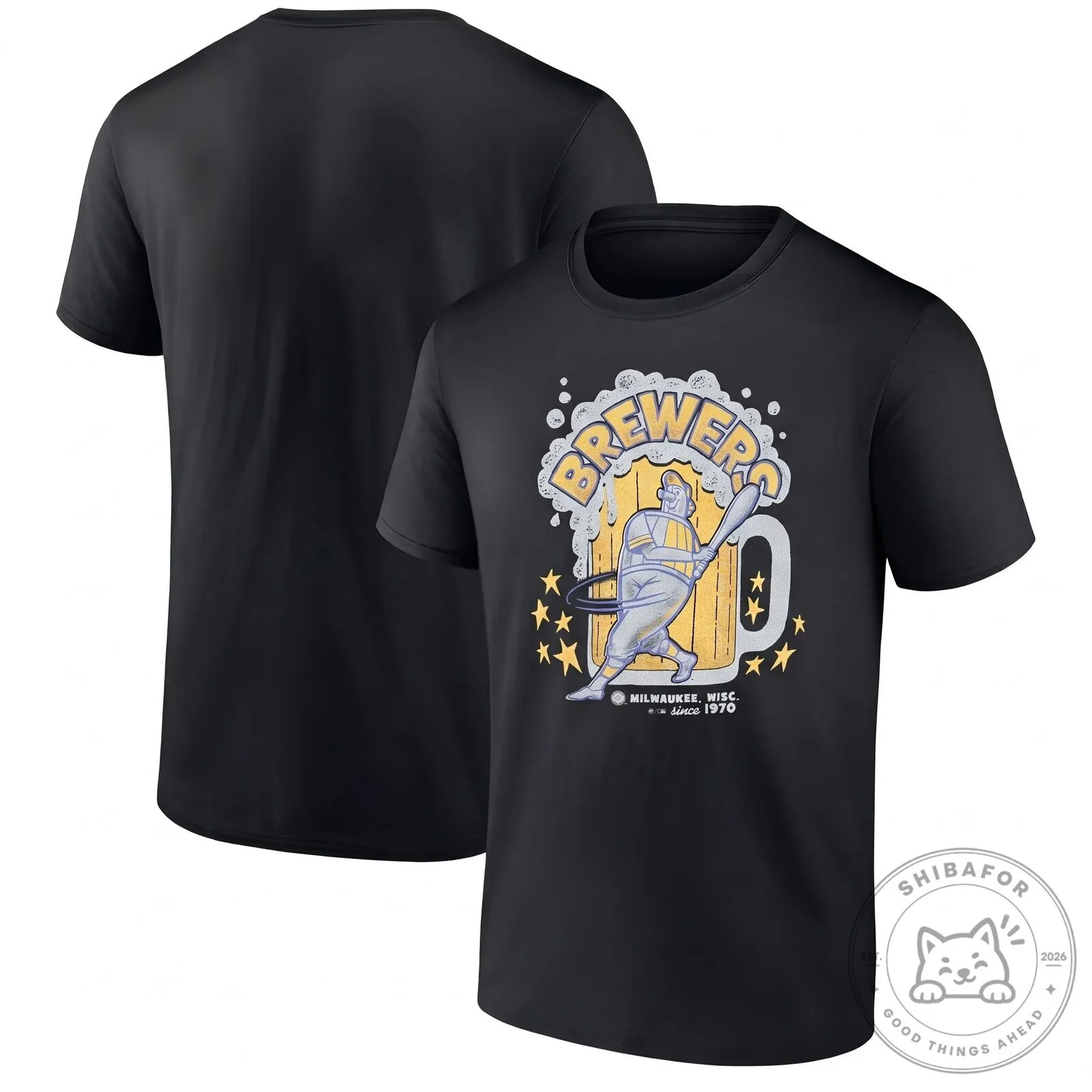 Adult T-Shirt with Black Graphic of Milwaukee Brewers Beer Mug