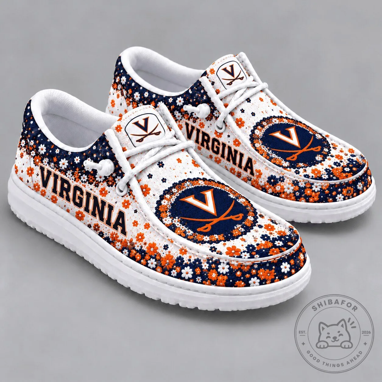 Virginia Cavaliers Floral Pattern Loafer Shoes for NCAA College Sports Fans