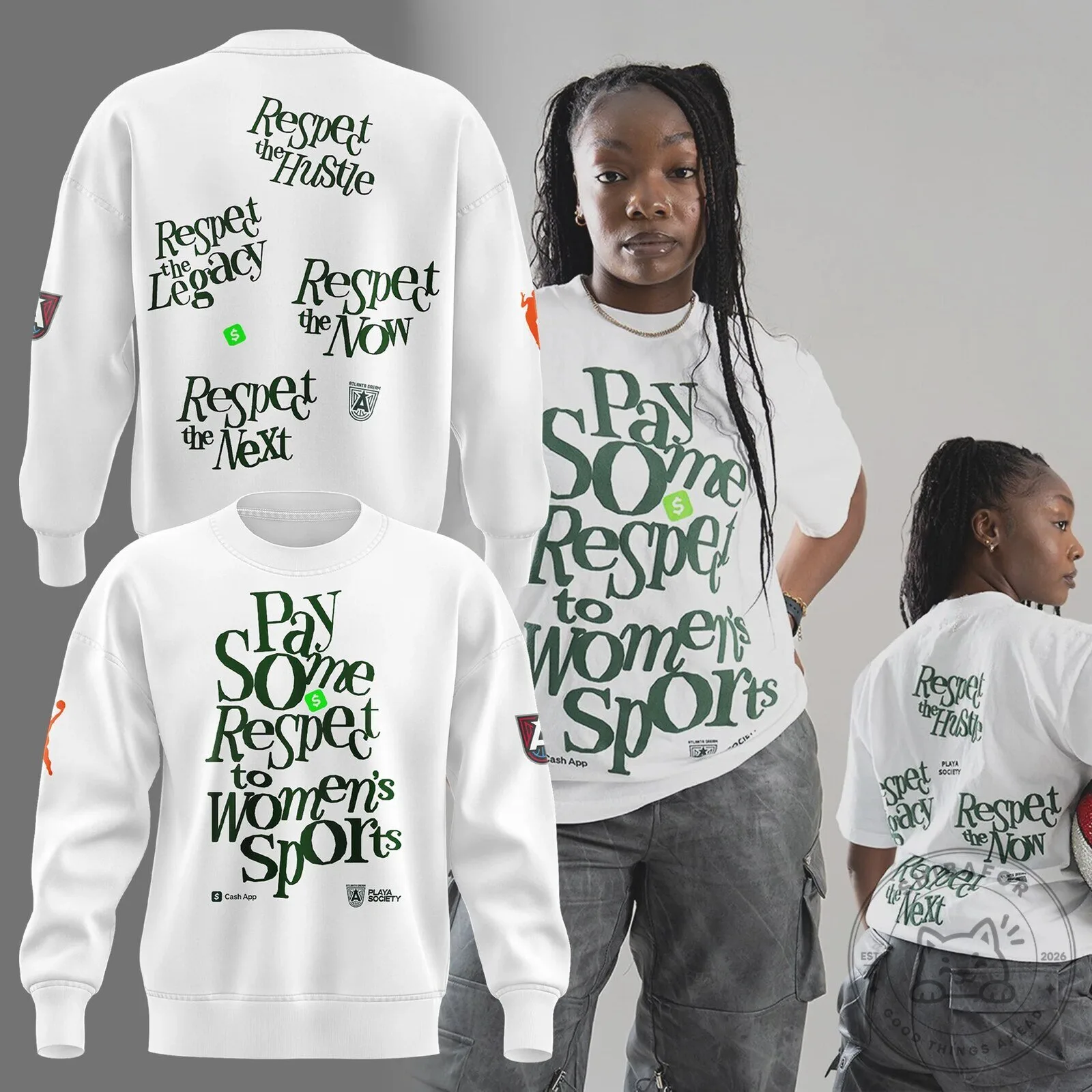 Atlanta Dream Pay Some Respect to Women's Sports White Crewneck Sweatshirt