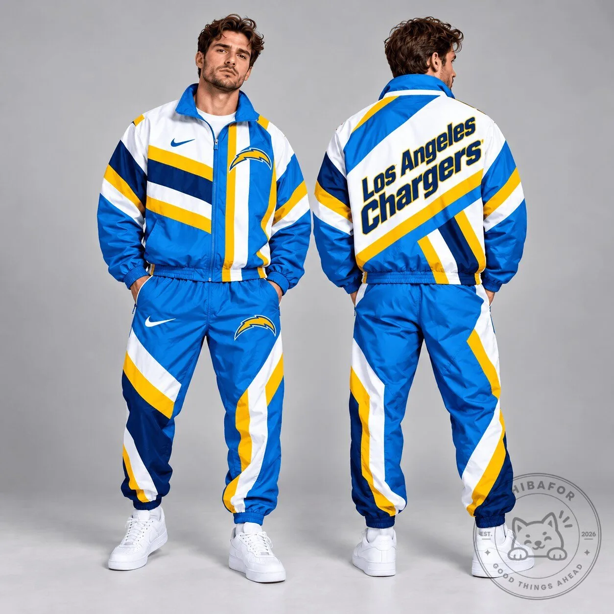 Los Angeles Chargers Retro Geometric Stripe Full Zip Windbreaker Jacket