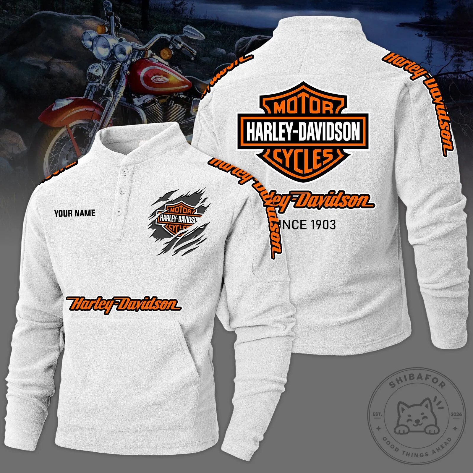 Fleece Pullover Sweatshirt for Harley-Davidson Motorcycles