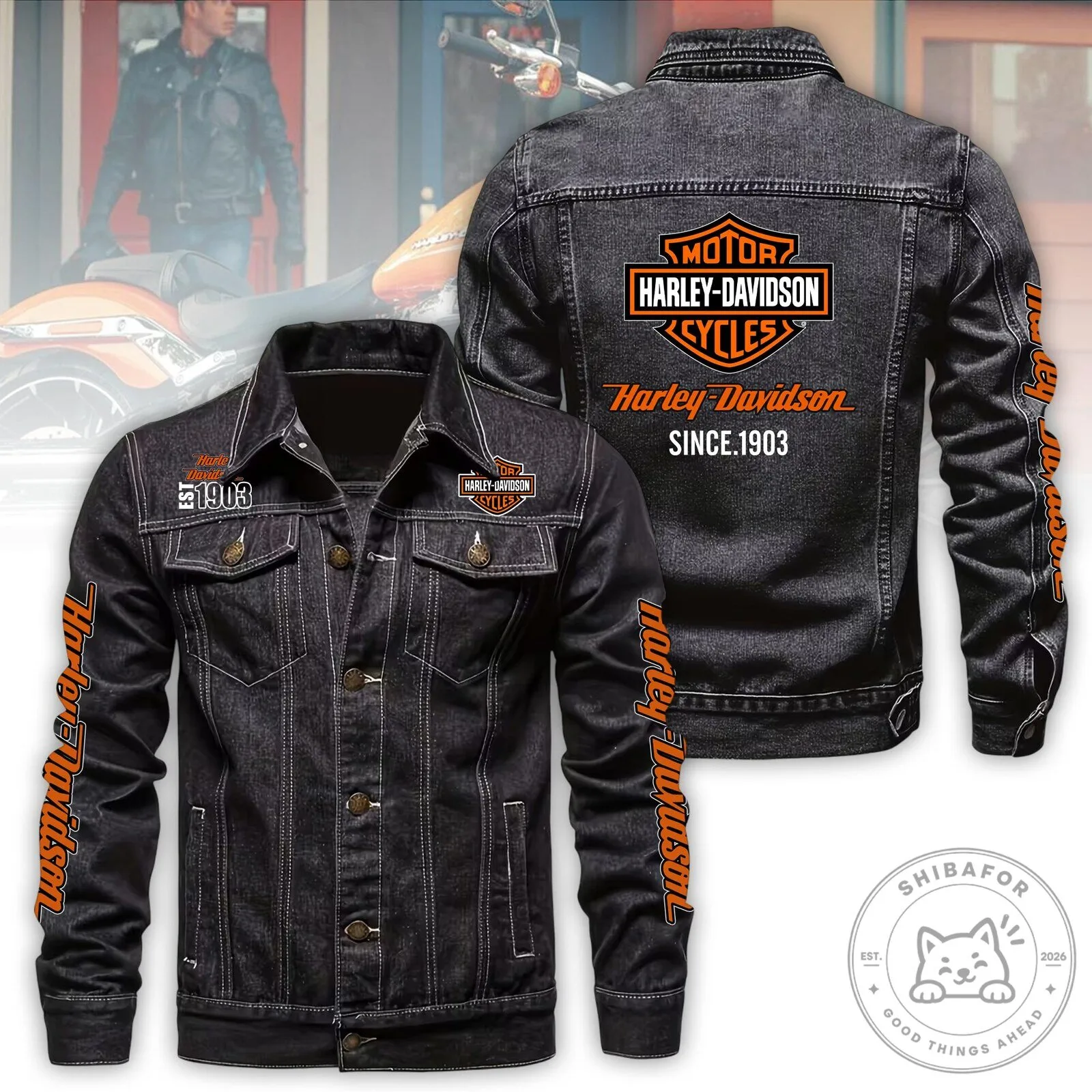 Harley-Davidson Motorcycles Since 1903 Black Denim Jacket