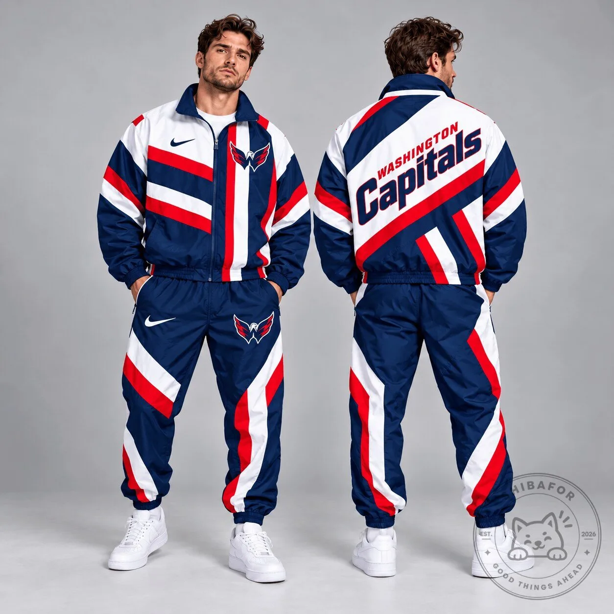 Washington Capitals Dynamic Diagonal Stripe Full Zip Windbreaker Tracksuit Jacket