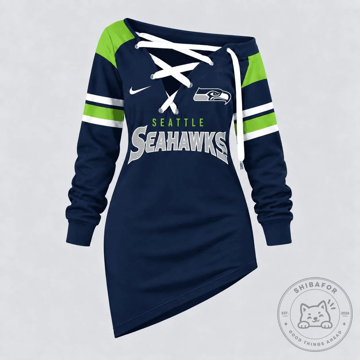 Seattle Seahawks Women's Premium NFL Game Day Spirit Lace-Up Sweatshirt Dress 5 Seattle Seahawks Women's Premium NFL Game Day Spirit Lace-Up Sweatshirt Dress
