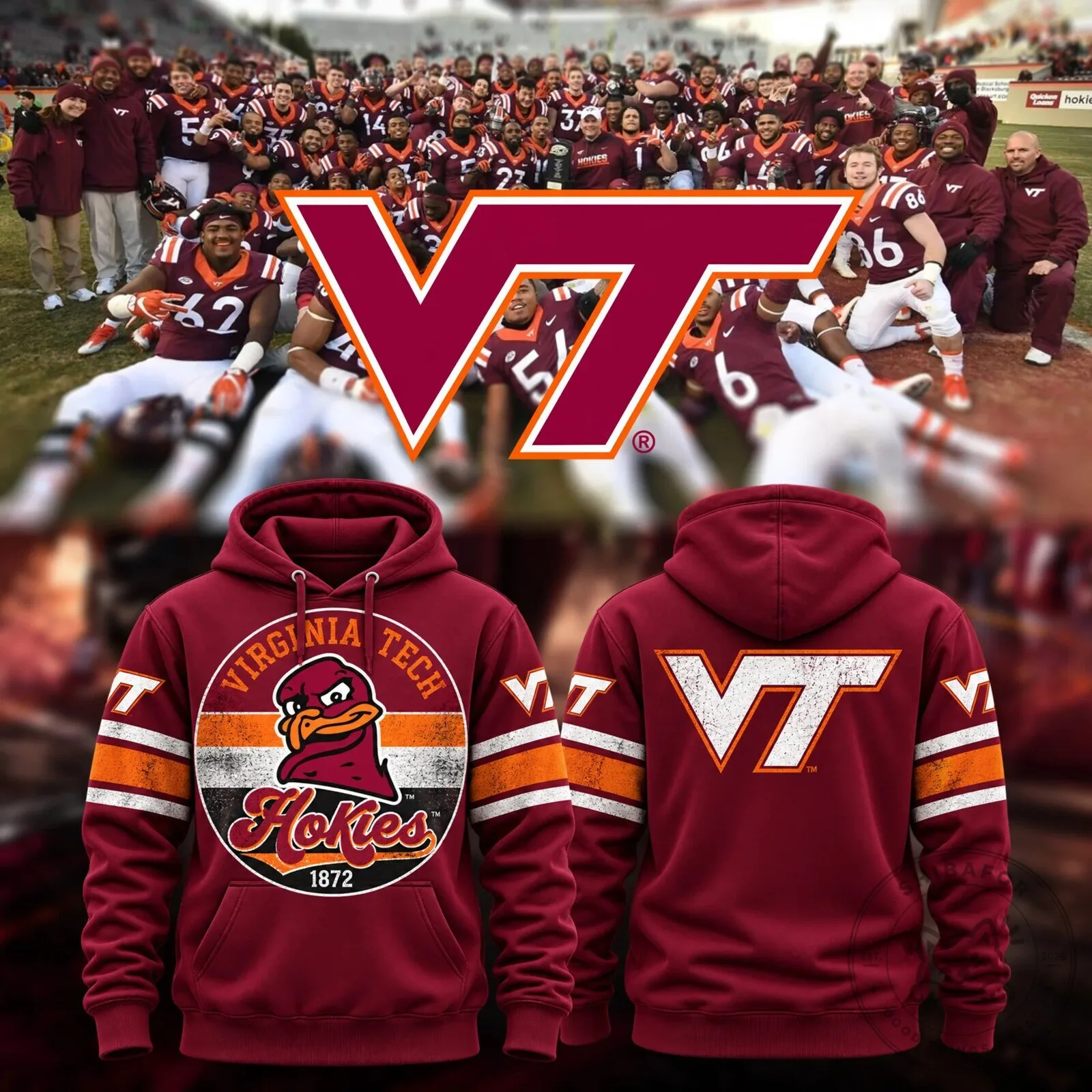 Virginia Tech Hokies Football Team Distressed Logo Maroon Hoodie 5 Virginia Tech Hokies Football Team Distressed Logo Maroon Hoodie