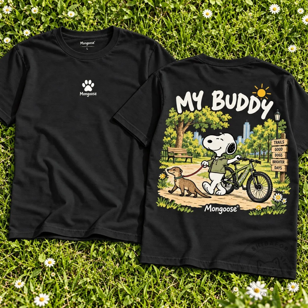 Snoopy My Buddy Adventure Mongoose Bicycle Graphic Black T-Shirt Snoopy My Buddy Adventure Mongoose Bicycle Graphic Black T-Shirt