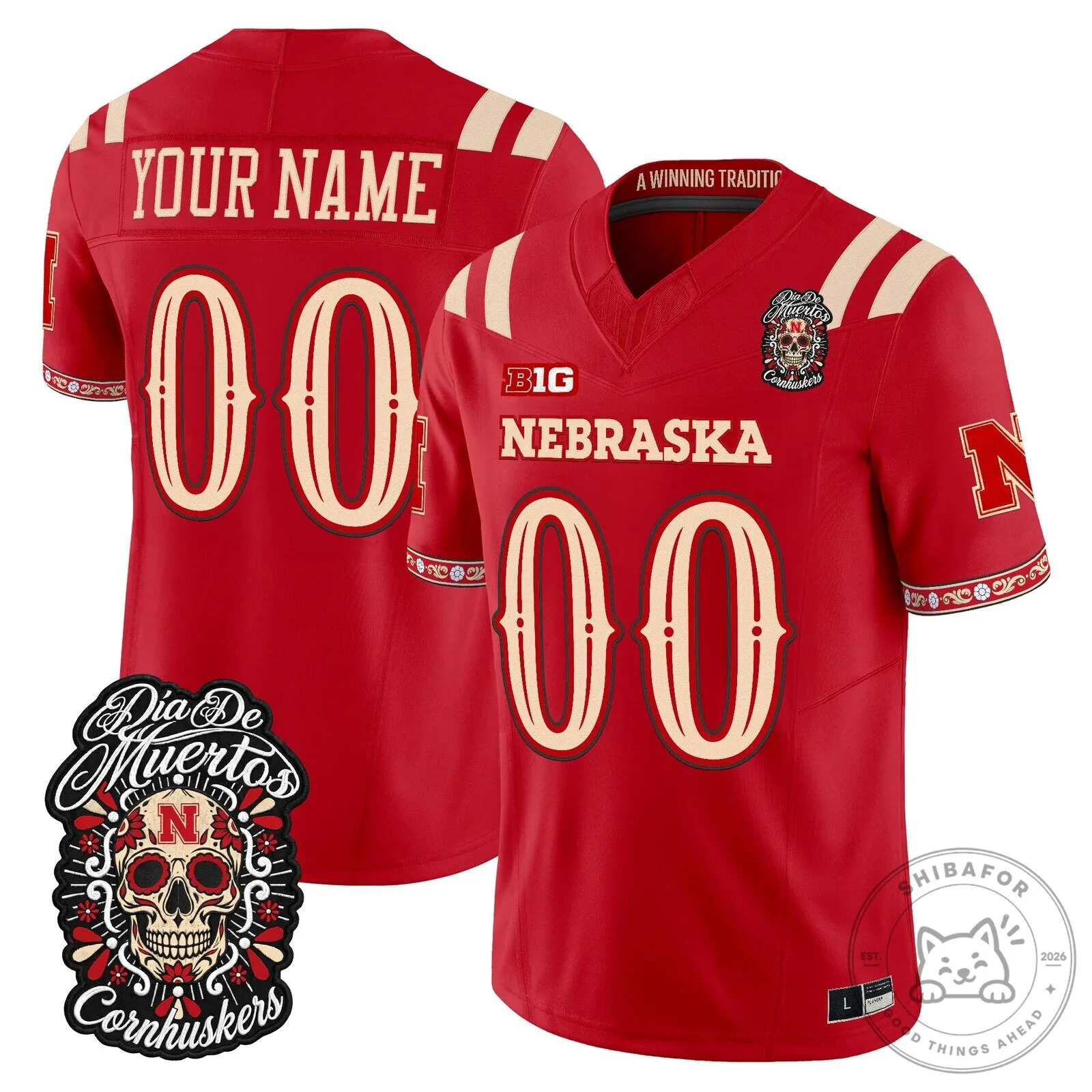 Custom Football Jersey for Nebraska Cornhuskers - Dia de los Muertos Edition