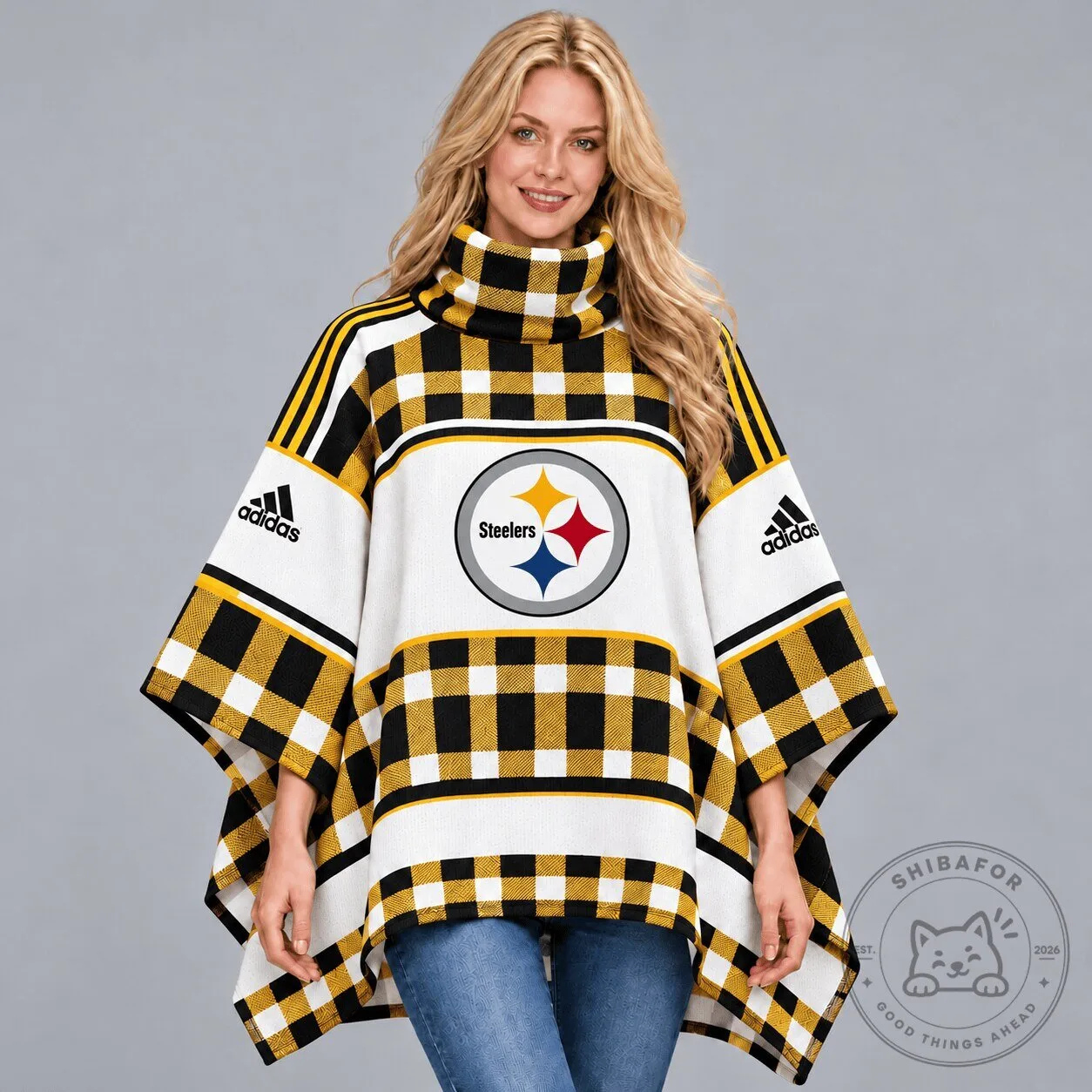 Pittsburgh Steelers Adidas Luxe Heritage Women's High Collar Plaid Poncho