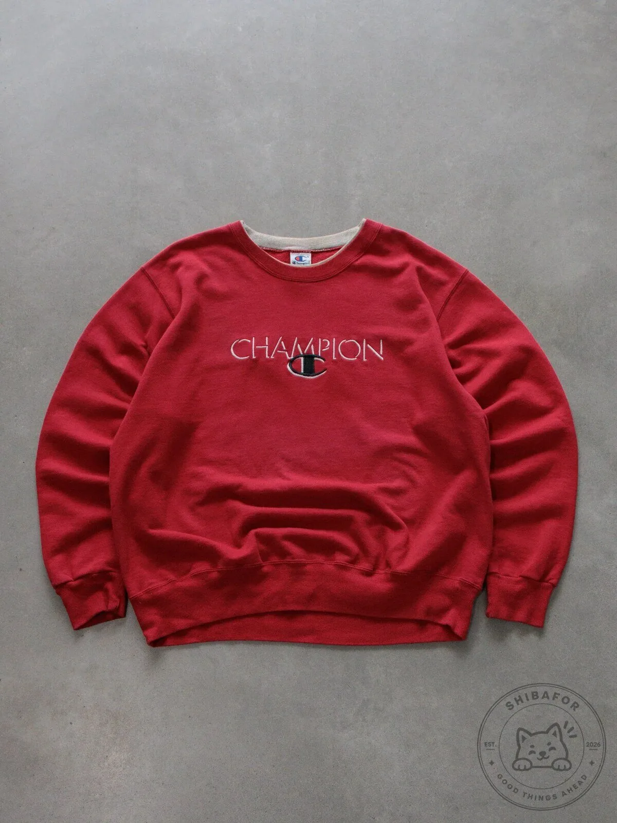 Vintage 90s Champion Embroidered Logo Red Crewneck Sweatshirt
