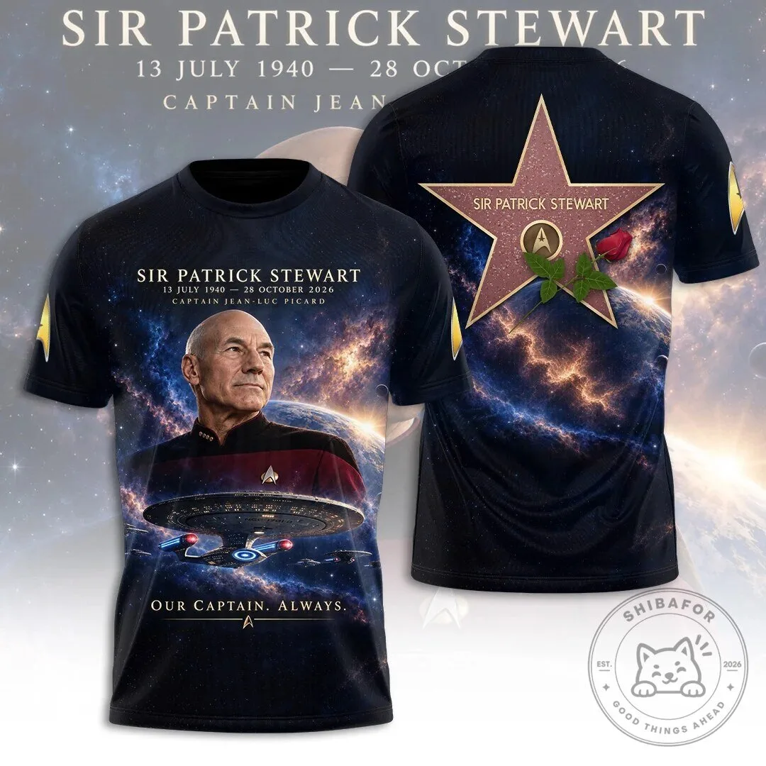 Sir Patrick Stewart Captain Jean-Luc Picard Star Trek All Over Print T-Shirt