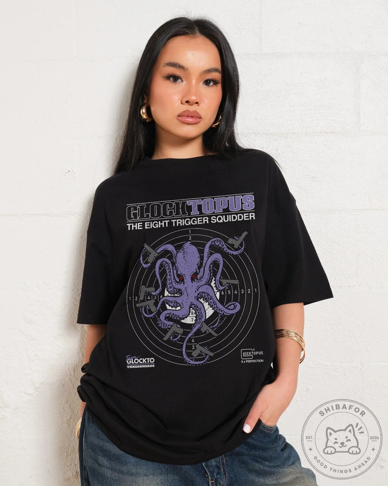 Glocktopus The Eight Trigger Squidder Octopus Target Graphic T-Shirt