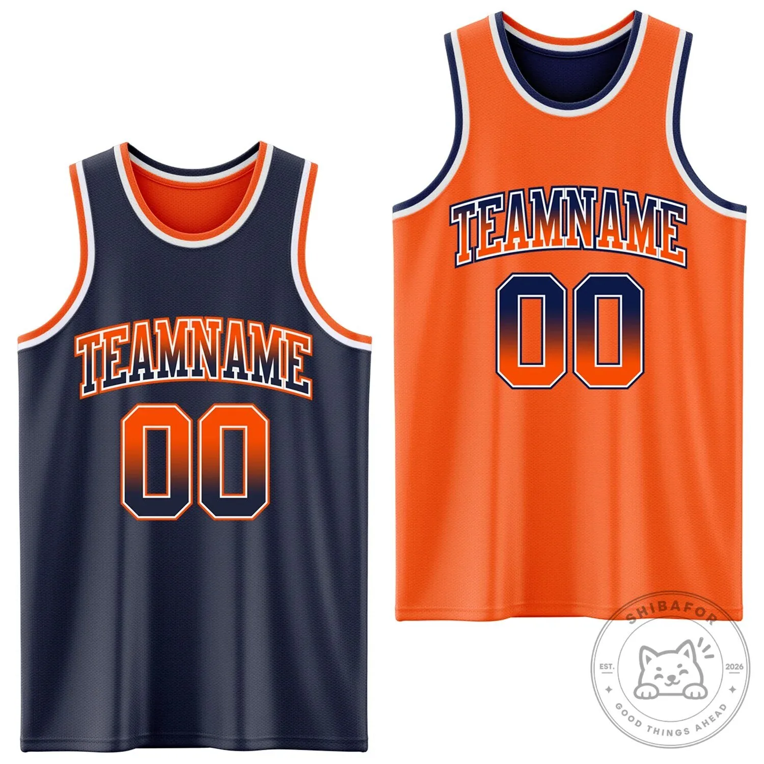 Custom Navy Orange Fade Fashion Reversible Double Side Sublimation Basketball Jersey