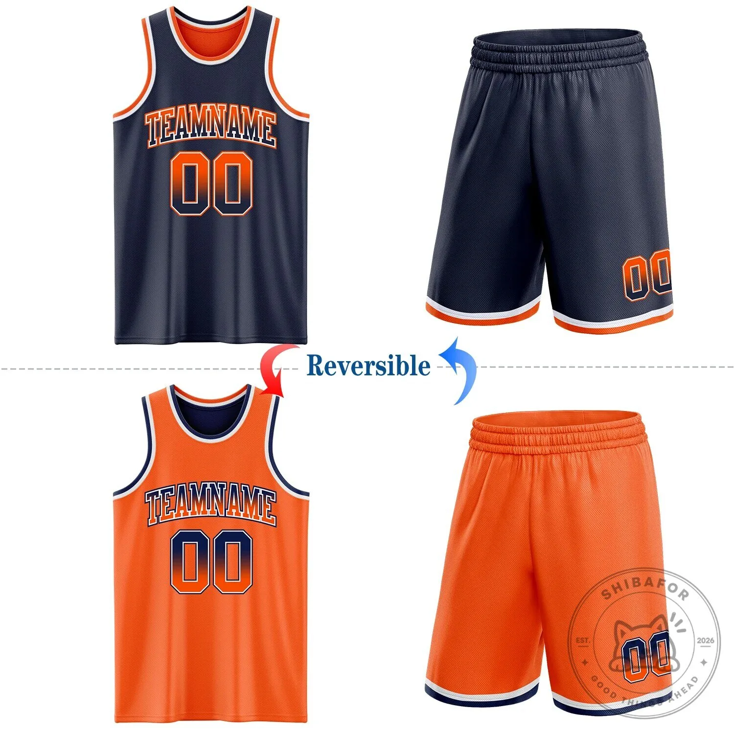 Custom Navy Orange Fade Fashion Reversible Double Side Sublimation Basketball Jersey 10 Custom Navy Orange Fade Fashion Reversible Double Side Sublimation Basketball Jersey