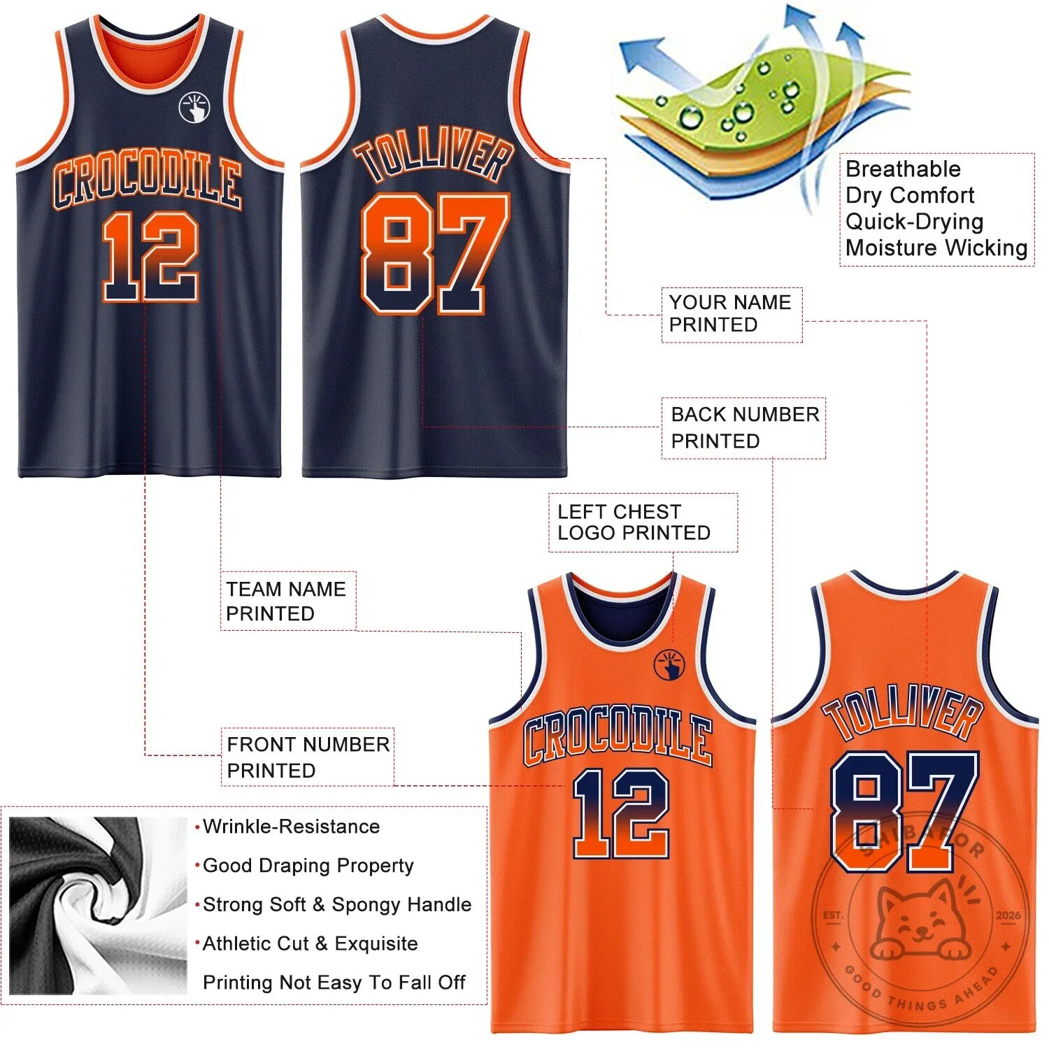 Custom Navy Orange Fade Fashion Reversible Double Side Sublimation Basketball Jersey 13 Custom Navy Orange Fade Fashion Reversible Double Side Sublimation Basketball Jersey
