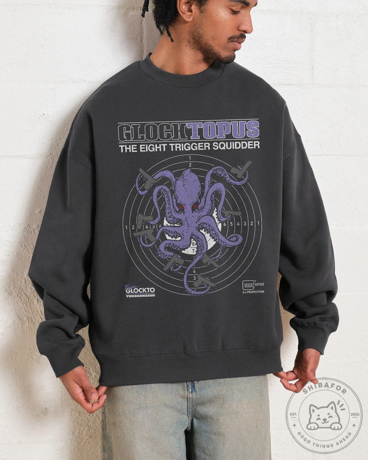 Glocktopus Eight Trigger Squidder Target Design Crewneck Sweatshirt
