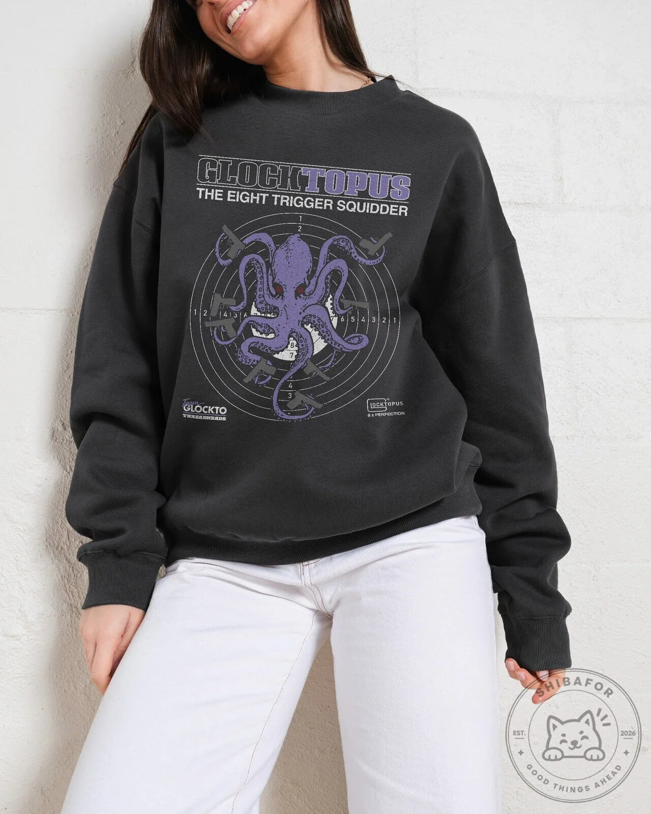 Glocktopus Eight Trigger Squidder Target Design Crewneck Sweatshirt 12 Glocktopus Eight Trigger Squidder Target Design Crewneck Sweatshirt