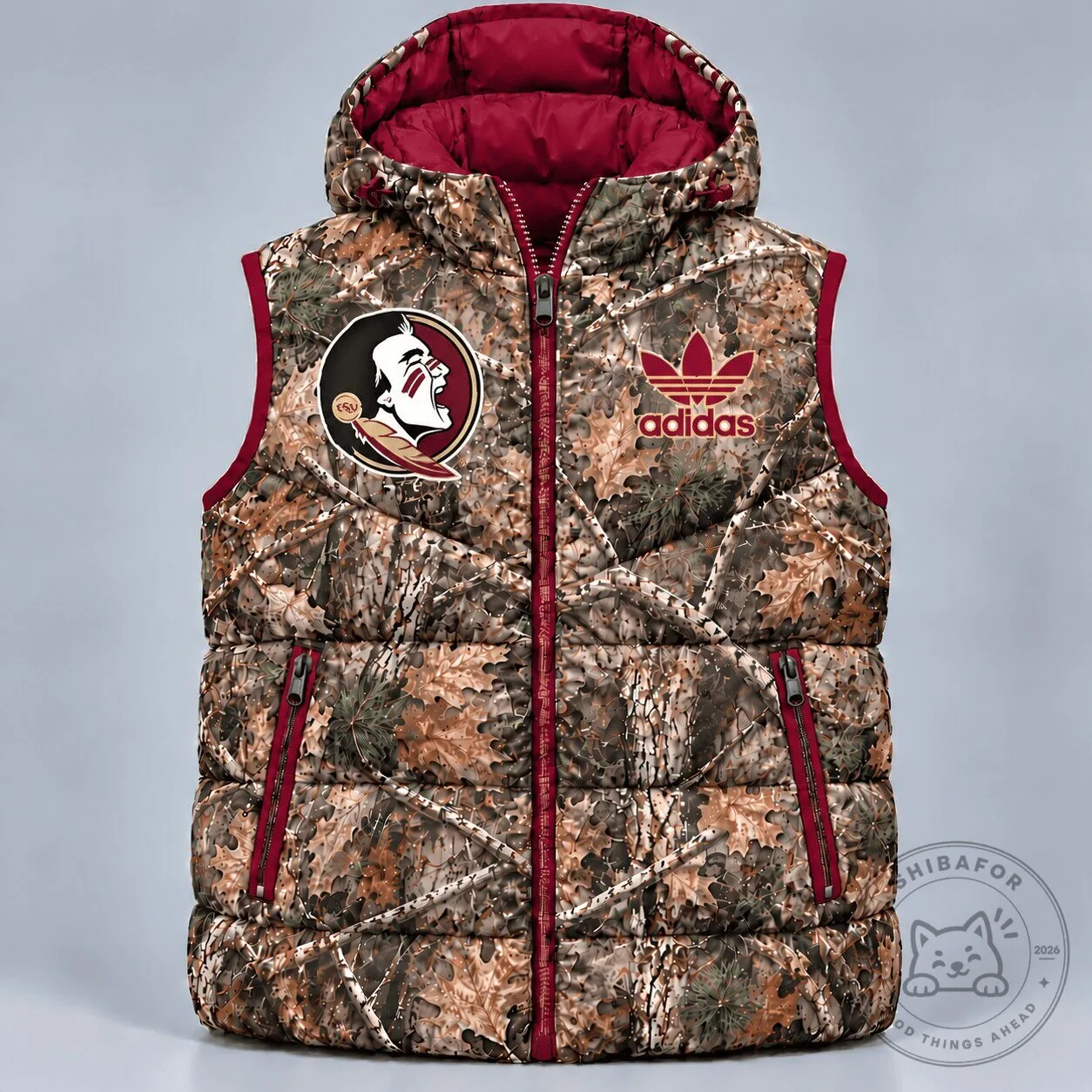 Florida State Seminoles NCAA Camouflage Puffer Vest with Hood