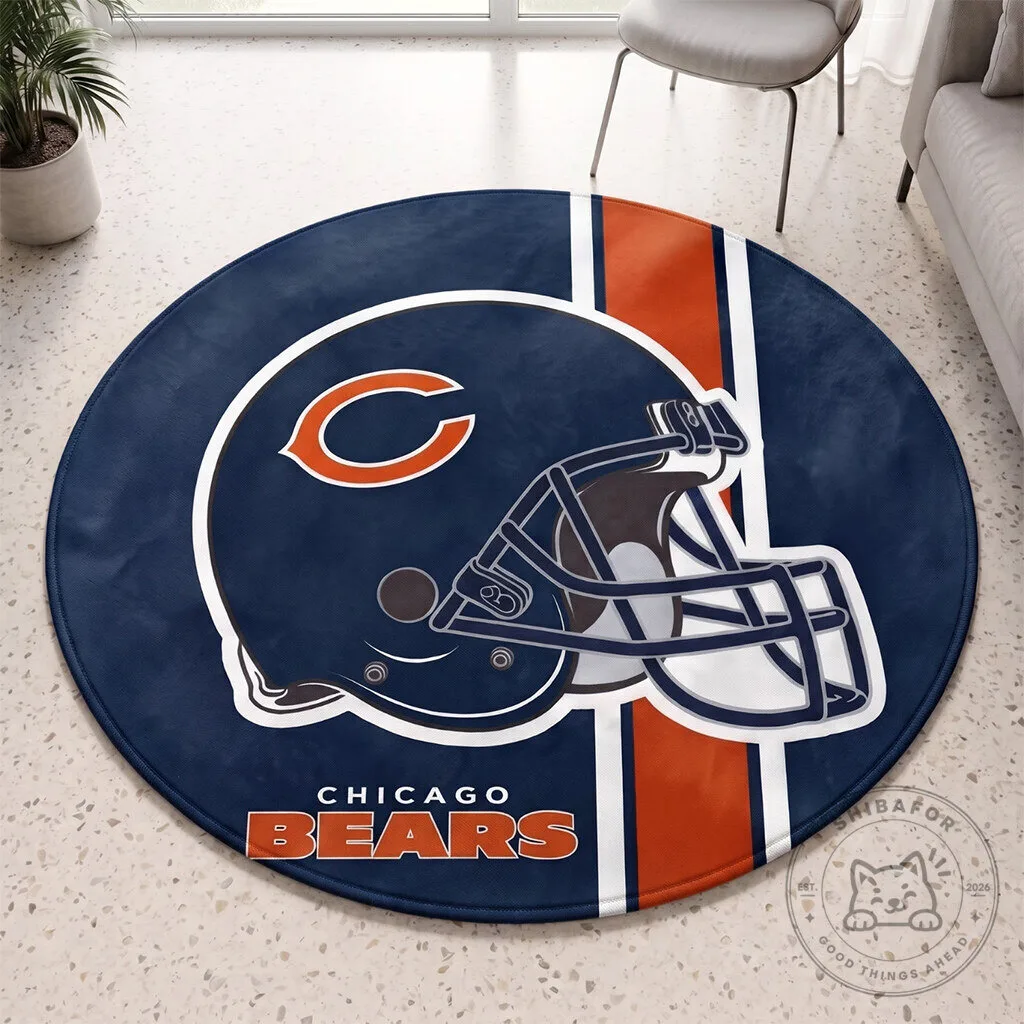 Chicago Bears Football Helmet Round Rug - NFL Team Logo Fan Decor